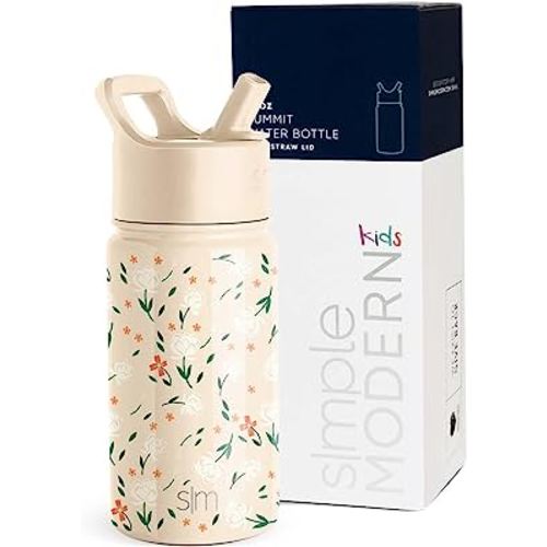 Simple Modern Kids Water Bottle with Straw Lid | Insulated Stainless Steel Reusable Tumbler for Toddlers, Girls | Summit Collection | 14oz, Chloe Floral