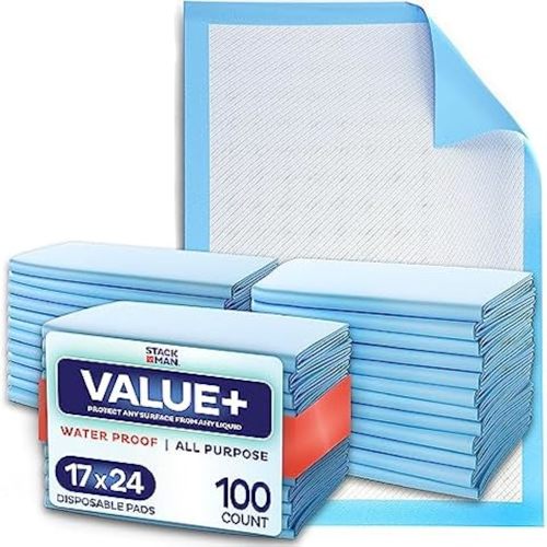Dynarex 1341 Disposable UnderPad, Medical-Grade Incontinence Bed Pad to Protect Sheet, Mattresses, and Furniture, 17" x 24", 22g, 100 Count (Pack of 1)