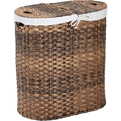 Seville Classics Premium Handwoven Portable Laundry Bin Basket with Carrying Handles, Household Storage for Clothes, Linens, Sheets, Mocha Brown, Oval Hamper