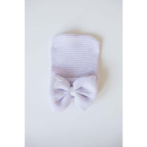 Hand Stitched Newborn Bow Hat, white w/ pink bow