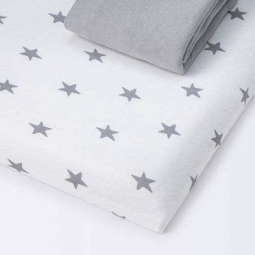 Fitted Jersey Sheet for Pack N' Play - Scatter Star And Solid Gray - Cloud Island™ 2pk