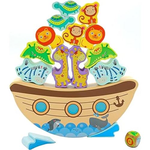 Board Games for Kids & Adults, Noah's Ark Wooden Balance Stacking Toys, Bible Story Toys Baptism Gift for Boys and Girls, Perfect for Family Games Night Birthday Gift, Party, Travel