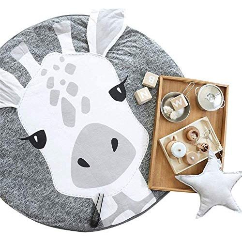 Abreeze Kids Nursery Rug Play Mat Round Carpet Cartoon Giraffe Home Decor Animal Round Rug Nursery Giraffe Baby Playmat