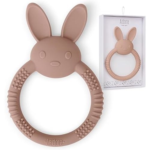 Silicone Baby Bunny Teething Toys - Silicone Teether Toys for Babies 0-6 Months - Cute Animal-Shaped Teething Relief, Easy to Clean Teething Ring - Newborn Essentials Must Have (Bunny/Mauve)