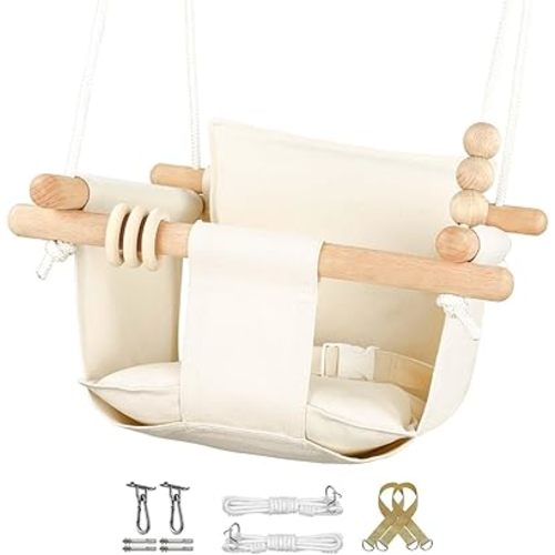 Rustic Canvas Baby Swing - Indoor & Outdoor, 6 Months to 3 Years, Cream