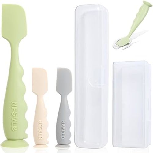 Baby Diaper Cream Spatula with Case-1 Large 2 Mini Butt Paste Spatula with 2 Travel Case-Soft Baby Butt Spatula-Diaper Cream Applicator-Diaper Rash Spatula Bum Spatula Brush