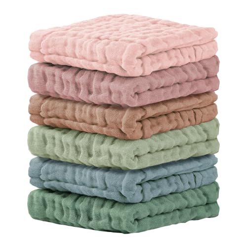 Cuddle Campus Baby Washcloths 6 Packs, Muslin Washcloths Baby,Cotton Burp Cloths, Extra Absorbent and Soft Wash Clothes for Newborns, 12x12 Inches
