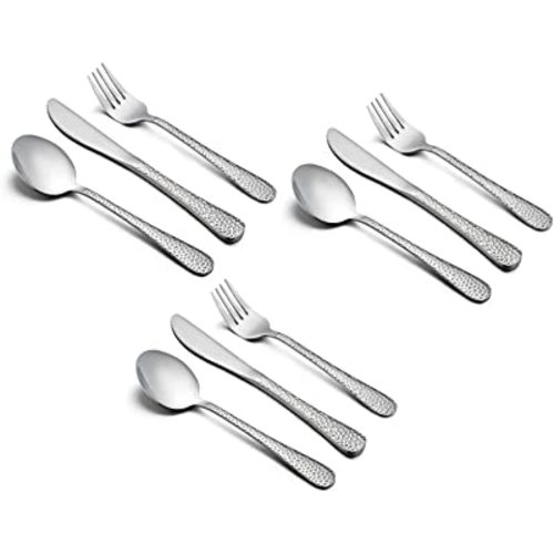 HaWare 9-Piece Toddler Kids Silverware Flatware Set, Stainless Steel Hammered(Adult Look) Preschooler Eating Utensils, Adult Diet Tableware, Includes 3 Spoons 3 Forks 3 Butter Knives, Dishwasher Safe
