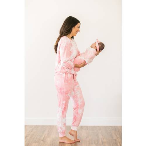 Tie Dye Mommy and Me Lounge Set and Matching Swaddle,Matching Pajamas and Swaddle Set,Pink,Hospital Sets,Postpartum Pajamas,Hospital Bag