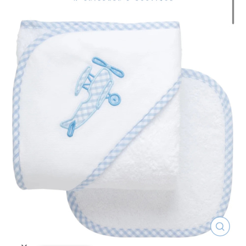 Airplane Applique Hooded Towel & Washcloth Set