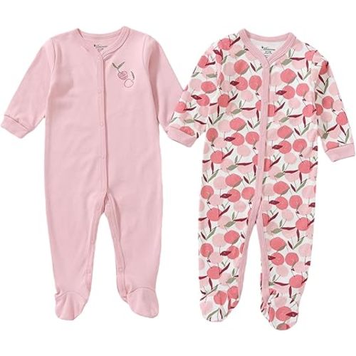 100% Cotton Infant Baby Footies 2-Pack with Snap/Zipper, 0-12 Months Soft Casual Newborn Baby Clothes