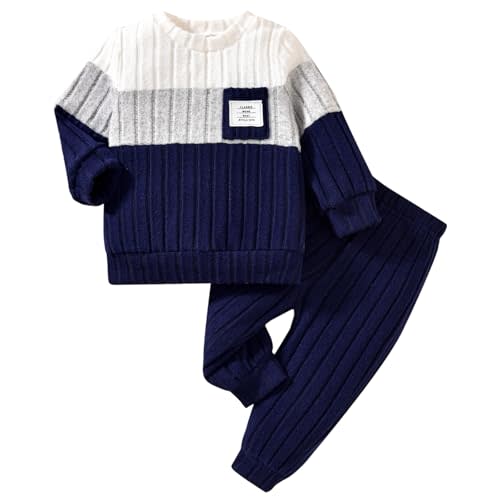 Giraropa Toddler Baby Boy Clothes Patchwork Pullover 2Pcs Pants Set Long Sleeve Sweater Sweatsuit Cute Fall Winter Outfits
