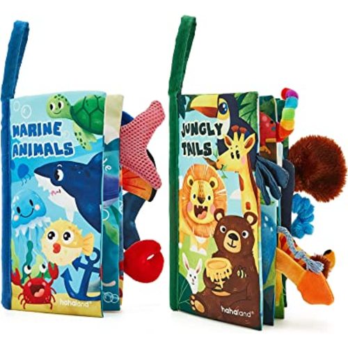 hahaland Baby Toys 0-6 Months Baby Books 2PCS, Baby Toys 6-12 Months - Soft, Crinkle, Squeaky, Sensory, Tummy Time Toys - Baby Christmas Stocking Stuffers Gifts