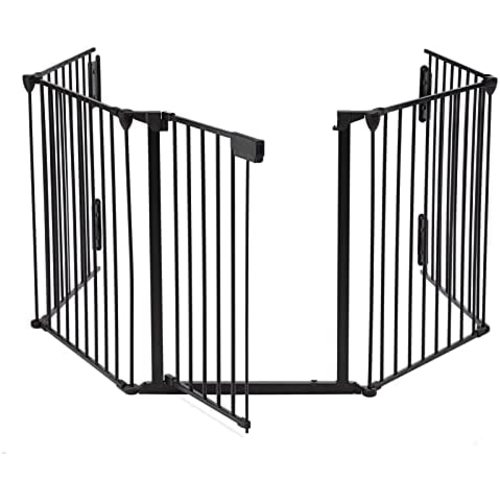 AUXSOUL 118" Wide Baby Gate Metal Safety Playpen - Fireplace Fence for Toddler/ Pet/ Dog, Fits 72"- 118" Wide, 5-Panel (30" H, Black)