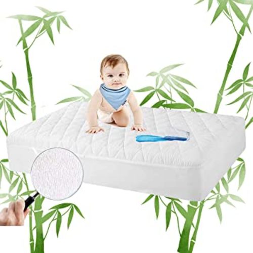 Safe and Sound 1 Pack Bamboo Crib Mattress Protector, Waterproof Quilted Crib Mattress Pads, Soft Breathable Bamboo Rayon Baby Mattress Cover (28x52 Inches, Bamboo)