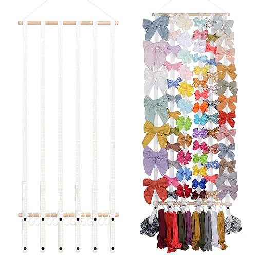 OAOLEER Hair Bow Holder Organizer for Girls Hair Bows,Hair Accessories Headband Organizer Bow Storage Hanger with hook for Baby Girls Wall Hanging Decor for Toddler Girls (White A)