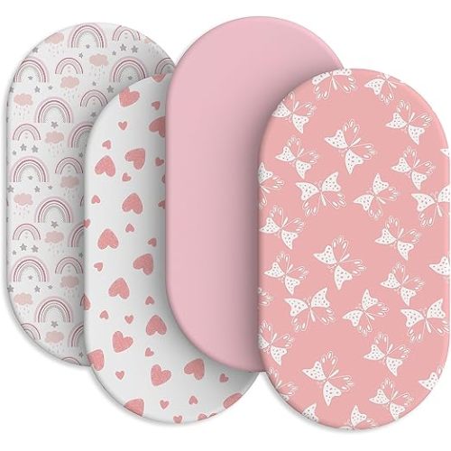 Baby Bassinet Sheets for Baby Boy Girls,4-Pack Fitted Bassinet Sheets Set Compatible with Halo Bassinest Swivel Sleeper,Baby Delight,Angelbliss,32"X16" (Pink Collection)