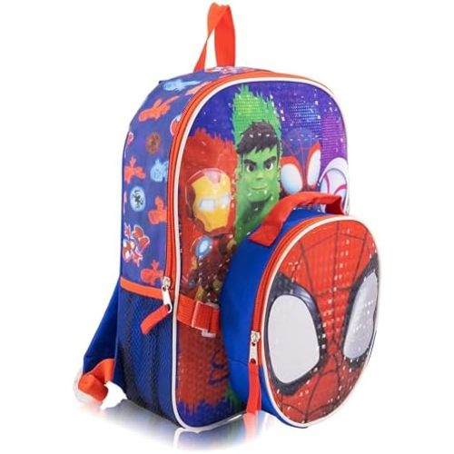 Marvel Spidey and His Amazing Friends Backpack With Lunch Box for Kids | Insulated Lunch Bag Lunch Box for Boys, Girls, Toddlers | 14" Backpack for School and Reusable Lunchbox