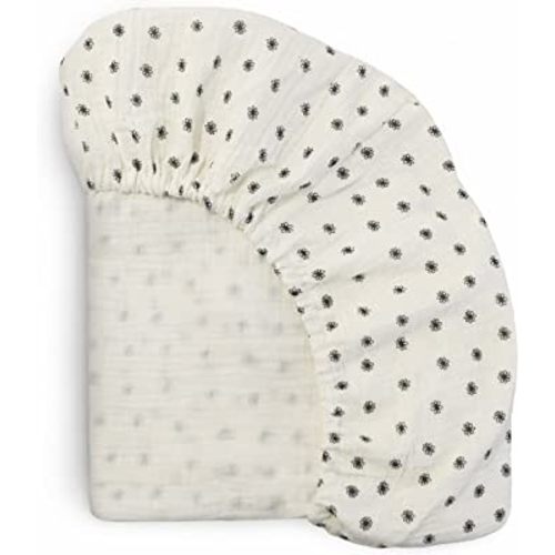 mushie Extra Soft Muslin Fitted Crib Sheet | 192 Thread Count | 28"x 52" (Black Daisy)