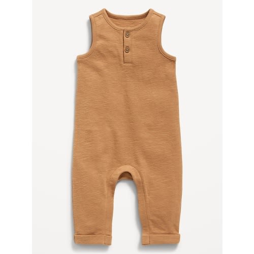 Unisex Sleeveless Thermal-Knit Henley One-Piece for Baby (Acacia)