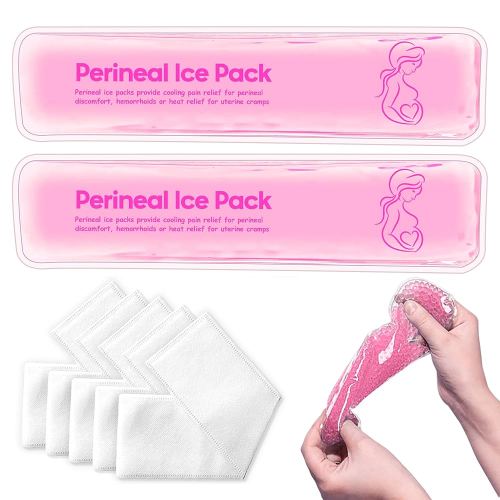Perineal Cooling Pad, Reusable Perineal Cooling Pad for Postpartum & Hemorrhoid Pain Relief, Hot & Cold Packs for Women After Pregnancy and Delivery, 2 Ice Packs and 3 Covers. (Pink)