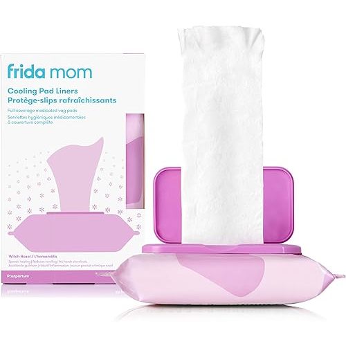 Frida Mom Witch Hazel Perineal Cooling Pad Liners for Postpartum Care, Hospital Bag Essentials for Pain Relief After Birth, Full-Length Medicated Cooling Pad Liners (24ct)