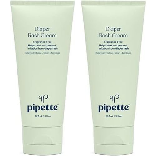 Pipette Diaper Rash Cream - Relieve & Prevent Diaper Rash with Non-Nano Zinc Oxide, Fragrance-Free Baby Butt Cream, Non-Toxic Daily Protective Balm, 3 fl oz (2 Pack)