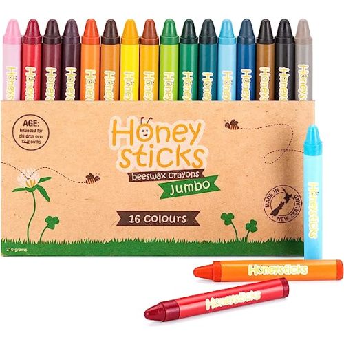 Honeysticks Jumbo Crayons (16 Pack) - 100% Pure Beeswax Crayons - Non Toxic Crayons for Kids - Large Crayons, Easy to Hold and Use, Unbreakable, Eco Friendly, Preschool Art Supplies, For Kids 2-4, 4-8