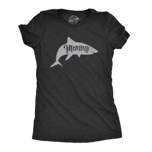 Womens Mommy Shark T shirt Cute Mom Gift Funny Mama Family Cute Mothers Day Tee - Crazy Dog Women's T Shirt Black M