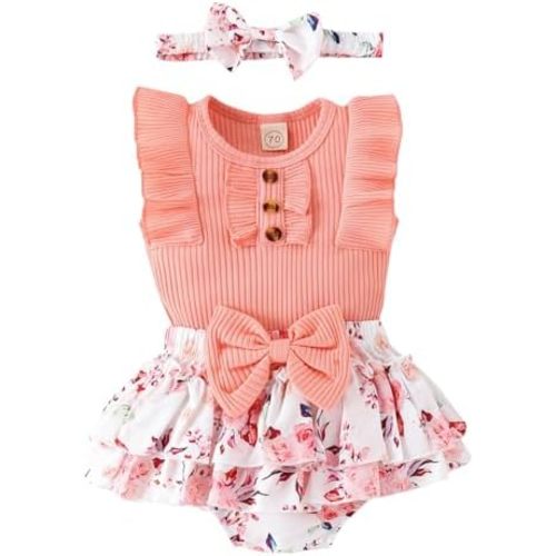 Baby Girl Clothes Newborn Infant Summer Outfits Ruffle Romper and Shorts with Headband Sets for 0-3-6-9-12-18 Months