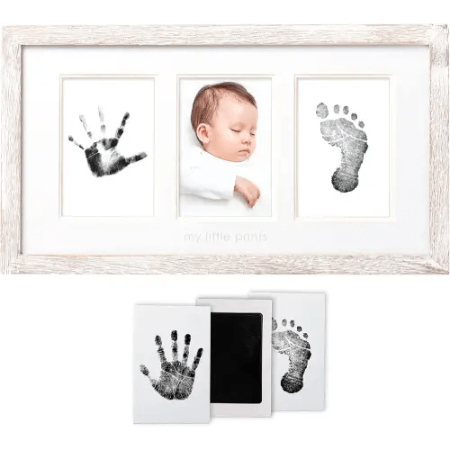 Pearhead My Little Prints Newborn Handprint & Footprint Frame Kit - No Mess Clean Touch Ink Pad, Gender-Neutral Keepsake, Ideal Shower Gift, Nursery Decor, Distressed Wood