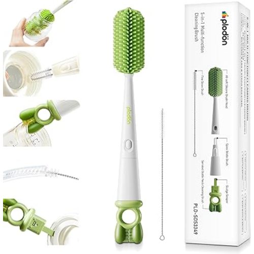 Detachable 5-in-1 Bottle Cleaning Brush Set - Silicone Baby Bottle Brush Cleaner Kit with Nipple Brush, Detail Brush & Straw Brush, Portable Long Handle Bottles Scrubber Cleaning Tool