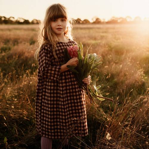 Girls Toddler Kids Child Winter Autumn Red Plaid Check Gingham Long Dress in Linen & Cotton for Photoshoot Birthday Christmas Event