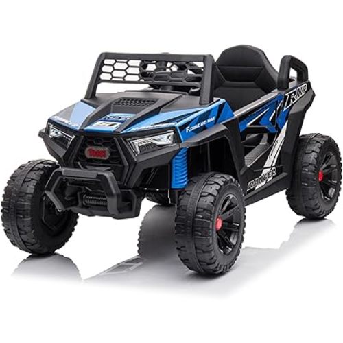 TOBBI 12V Kids Ride on Car, Electric Off-Road UTV Truck with Forward and Reverse Functions, Double Open Doors, Safety Belt, Horn, Music, and Lights for Kids Aged 3-5 Years (Blue)