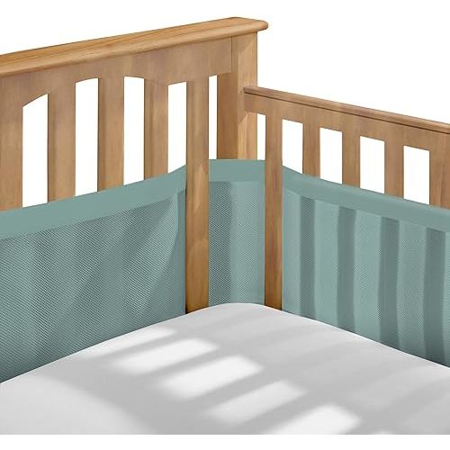 BreathableBaby Breathable Mesh Liner for Full-Size Cribs, Deluxe 4mm Mesh, Green Seaglass (Size 4FS Covers 3 or 4 Sides)