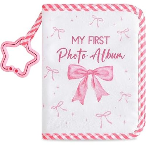 Baby's My First Family Album Soft Photo Cloth Book Pink Bow My First Book of Photos Coquette Bow Baby Memory Album Gift Holds 4x6 Pictures for Babies Newborn Toddler & Kids Baby Shower