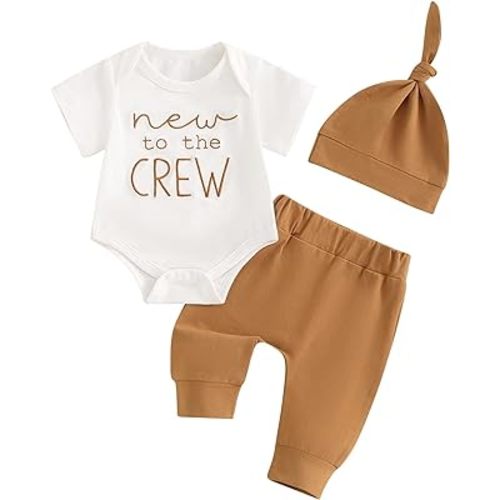 Twopumpkin Newborn Baby Boy Girl Clothes Outfits Short Sleeve Romper Bodysuit Cotton Pants and Hat Coming Home Outfit