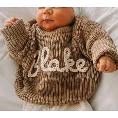 Personalized Name Sweater, Toddler Knit Sweater, Pink Baby Girl Sweater with Name, Custom Baby Jumper, Newborn Gift, First Birthday Gift