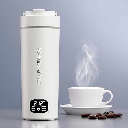 Dual Voltage Portable Electric Kettle Travel Hot Water for Tea, Coffee, 6 Temperature Controls and LCD Display, 316 Stainless Steel and 450ml, Auto Shut Off & Boil Dry Protection