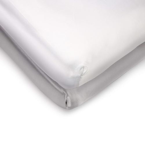 Pro Goleem Satin Pack n Play Playard Sheet Fitted 2 Pack Great for Baby Hair Silk Feeling 27x39 Inch Portable Mini Crib Sheet Playard Mattress Cover Unisex White and Gray