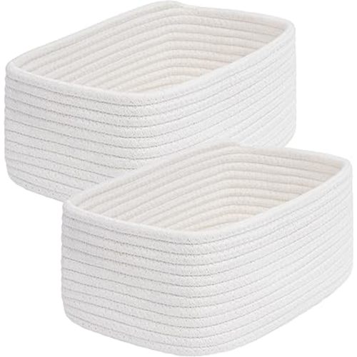 Small Woven Storage Basket,Medium Mini Cotton Rope Basket,For Shelves,Nursery,Office,Bathroom,And More–Perfect For Organizing&Décor
