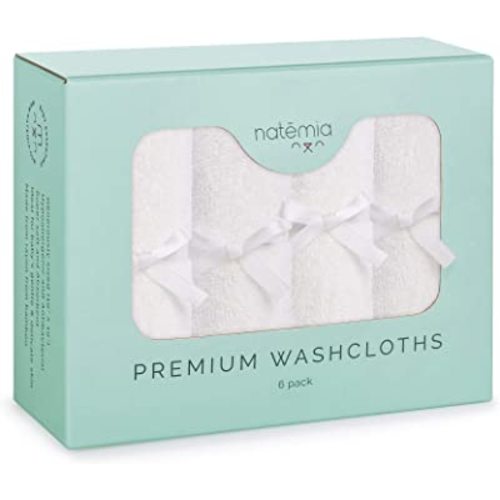 Natemia Organic Baby Washcloths - 10"x10" Soft Cotton Baby Towels - Pack of 6 Multipurpose Reusable Wipes for Infants, Toddlers, and Parents