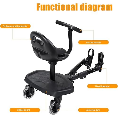 Universal 2-in-1 Stroller Board, Buggy Board with Detachable Seat Standing Board, Holds Children Up to 55lb,for 2-6-year-old Children. 2-1 Stroller Seat Attachment