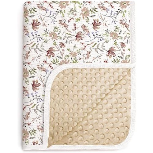 lulumoon Baby Blanket for Girls Floral: Soft Double Layer Minky Dot Backing - Warm Travel Stroller Blanket for Newborns 30"x40"(Floral)