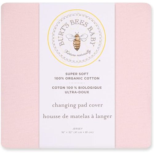 Burt's Bees Baby Unisex Baby Gift Set - Crib Sheet, Changing Pad Cover & Burp Cloths, 100% Organic Cotton Essentials Bundle