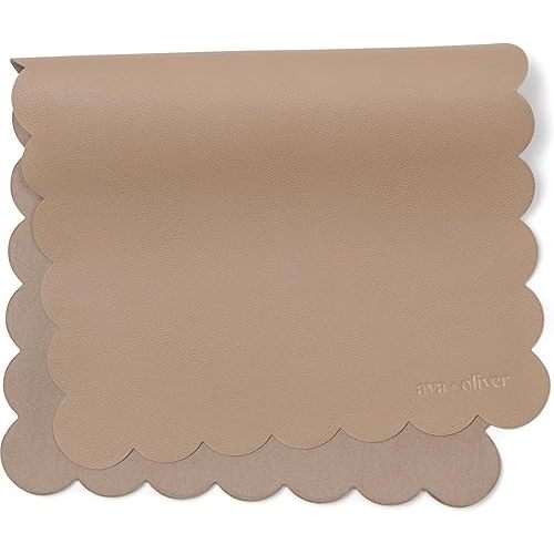 Vegan Leather Baby Changing Mat (16 X 30 in) - Multipurpose Wipeable and Portable Diaper Changing Mat - Foldable Travel Changing Mat (Taupe Scallop)