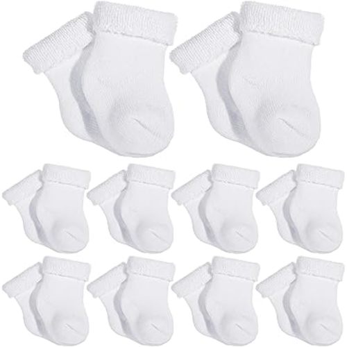 10 Pairs Preemie Baby Terry Cotton Turn Cuff Socks for Boys - 3 months