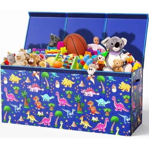 Zebra Baby Extra Large Dinosaur Toy Chest – Collapsible Toy Box with Lid & Dividers for Boys, Girls & Toddlers – Nursery Toy Storage Organizer for Bedroom or Living Room (Blue Dino)