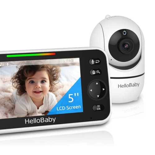 HelloBaby No WiFi Baby Monitor 5" Screen 30-Hour Battery Pan-Tilt-Zoom Video Upgrade with Camera and Audio, Night Vision, VOX, 2-Way Talk, 8 Lullabies and 1000ft Range
