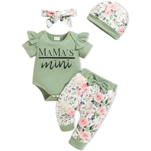 Newborn Baby Girl Clothes Infant Outfits Summer Romper Floral Pant Sets Hat Headband